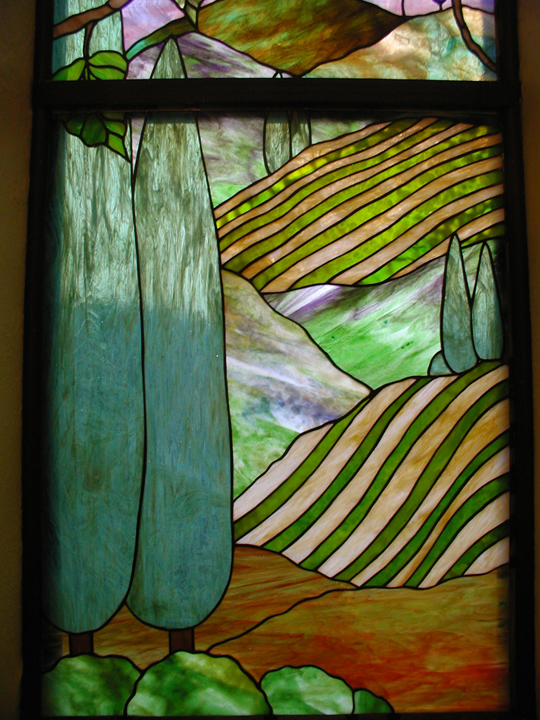 Tuscan scene stained glass window