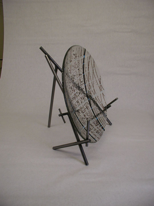 Linear Design Fused Glass Bowl with Custom Steel Stand