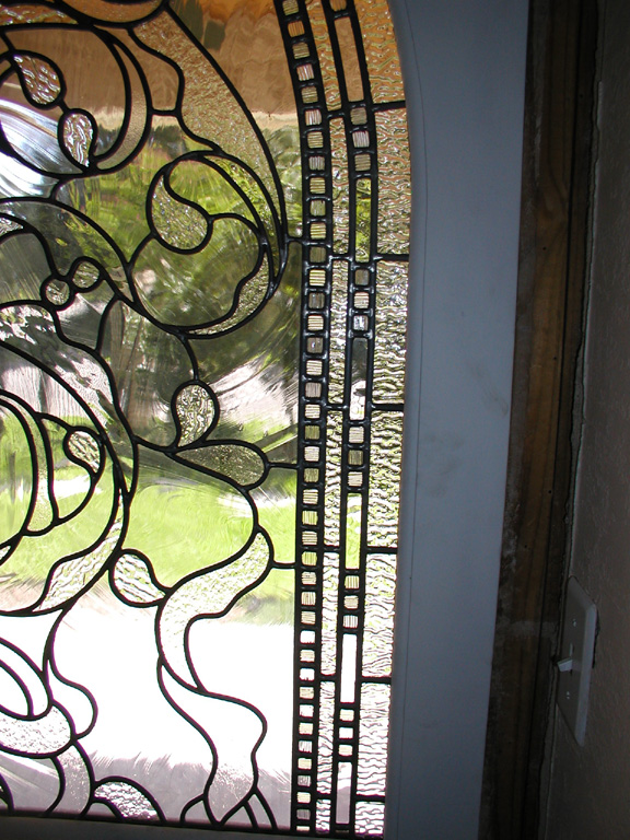 6 foot by 8 foot leaded clear textured glass window