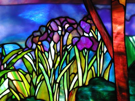 Magnolia and Iris Tiffany reproduction stained glass window