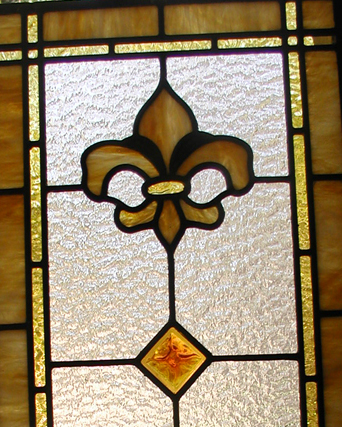 Fleur de lis leaded glass bathroom windows